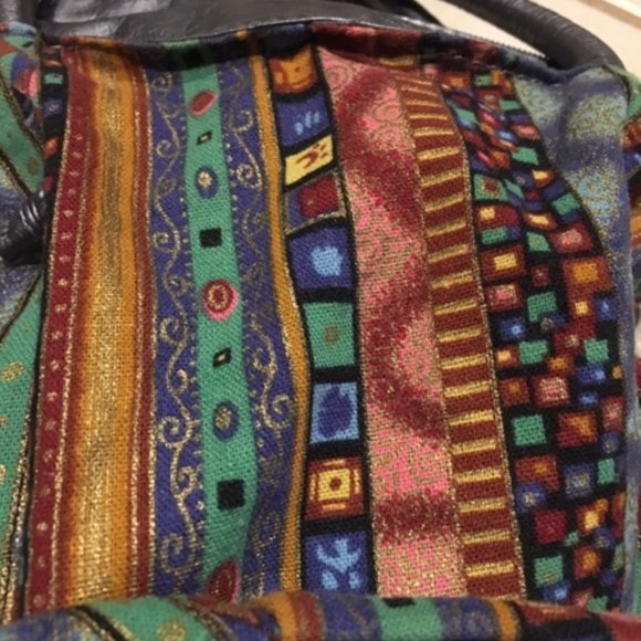 Drawstring Bucket Boho Mini Handbag Purse Silver Gray Multi Colors Striped - Picture 5 of 15